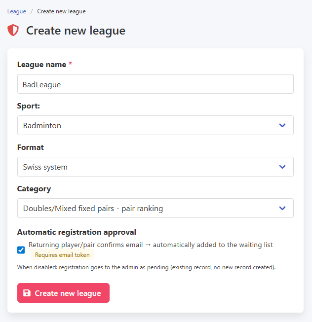 Creating a league