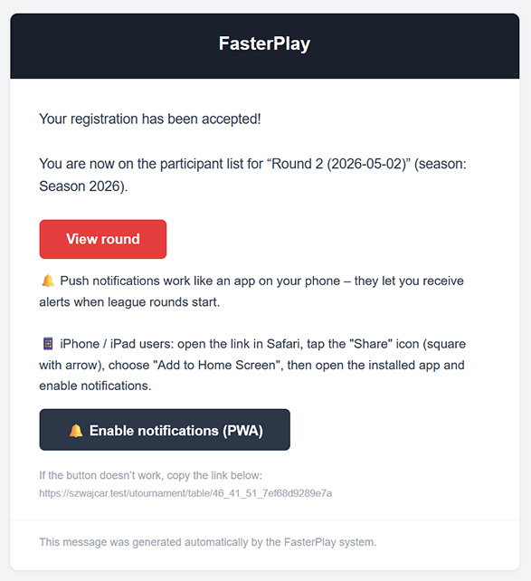 New registration and acceptance email