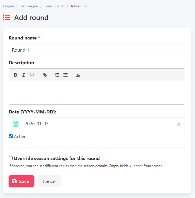 Adding a round and overriding settings
