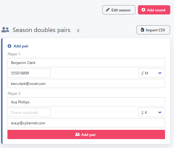 Season view and adding a seasonal player