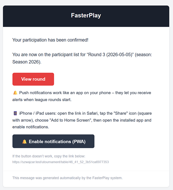 Automatic acceptance confirmation email