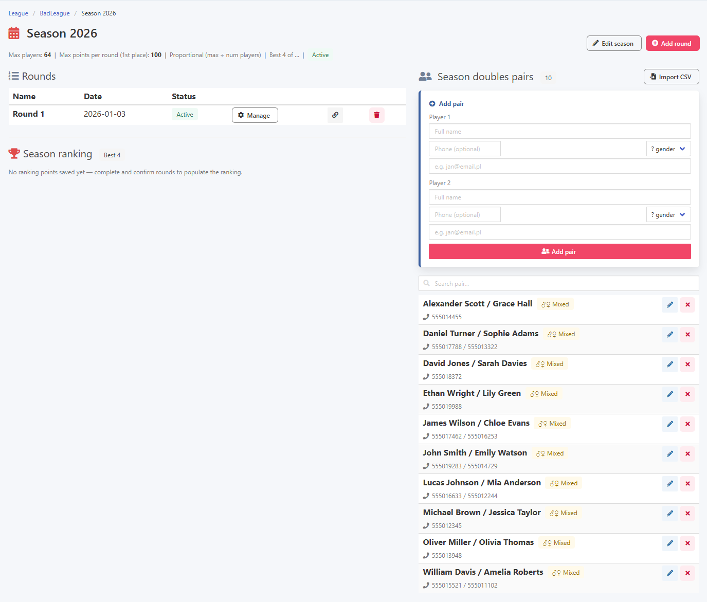 Season view and adding a seasonal player