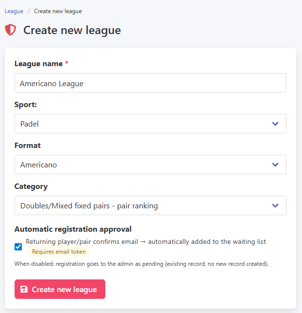 Creating an Americano league
