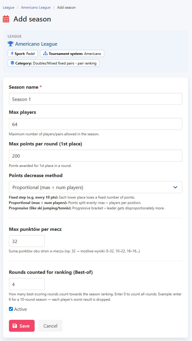 Creating a season