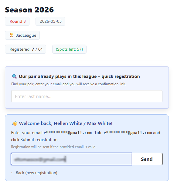 Returning player and email verification