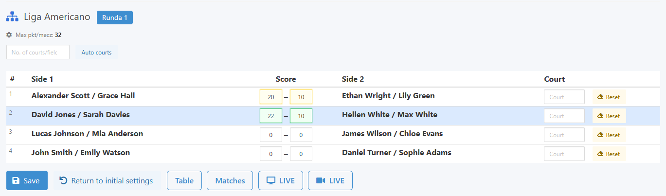 Entering results and live validation