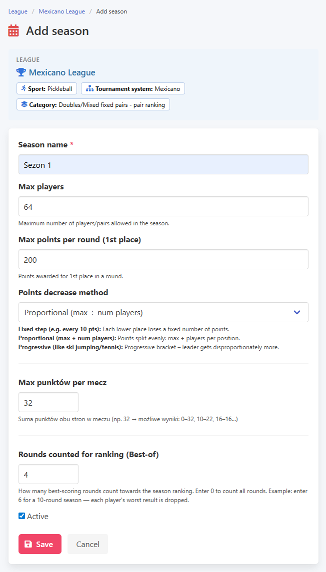 Creating a season