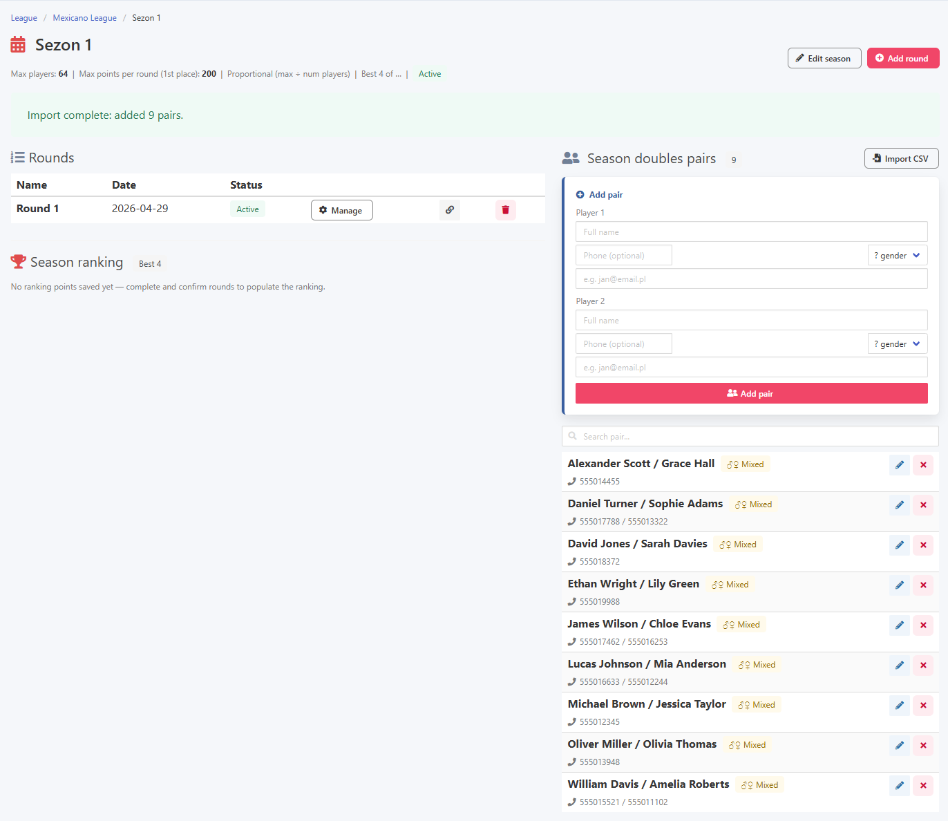 Season view and adding a seasonal player