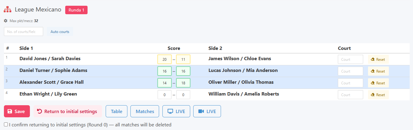 Entering results and live validation