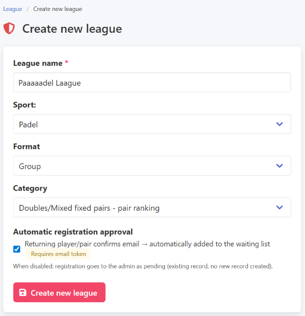Creating a league