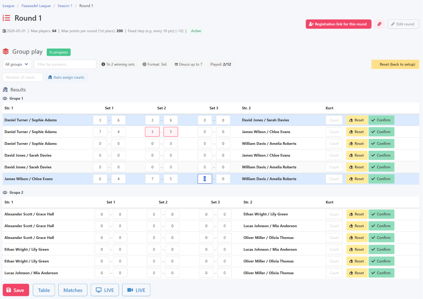 Live score validation